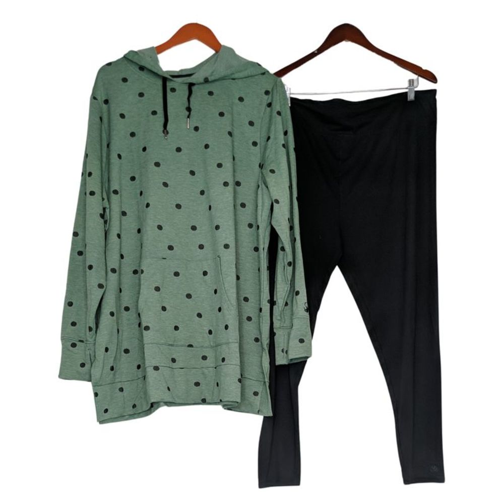 Cuddl Duds Women's Plus Sz Sleepwear 2X Comfortwear Dot Hoodie Green A517690